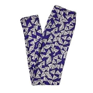 Lularoe Purple White Paper Airplane Leggings One Size